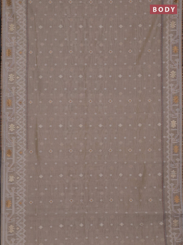 Chanderi silk cotton saree cream and multi colour with allover thread & zari woven buttas and jamdhani kantha stitch work border