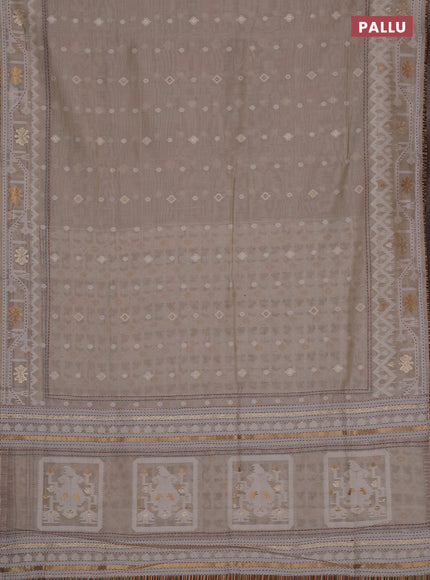 Chanderi silk cotton saree cream and multi colour with allover thread & zari woven buttas and jamdhani kantha stitch work border