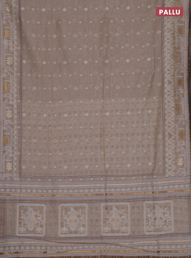 Chanderi silk cotton saree cream and multi colour with allover thread & zari woven buttas and jamdhani kantha stitch work border