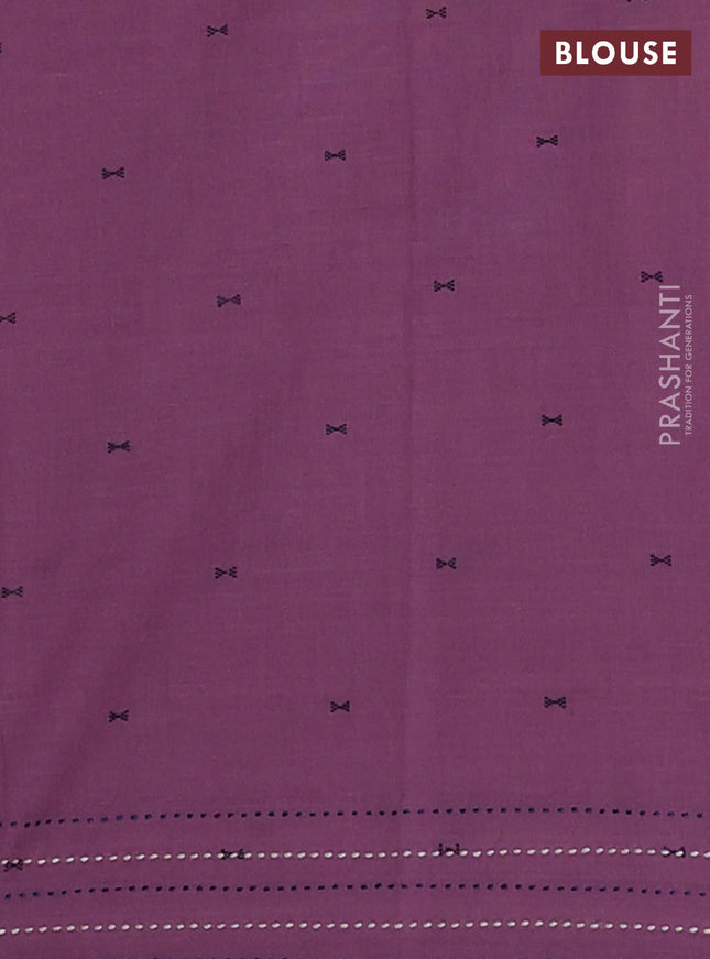 Chanderi silk cotton saree cream and lavender with allover thread & zari woven buttas and jamdhani kantha stitch work border