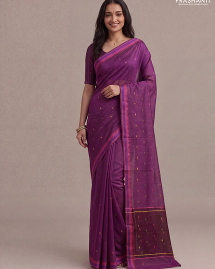 Munga tussar silk saree wine shade and pink with thread woven geomatric buttas and organza pallu