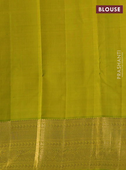 Pure kanchipuram silk saree jamun shade and lime green with allover silver & gold zari checked pattern and rich zari woven border