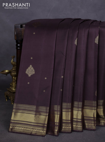 Pure kanchipuram silk saree coffee brown with zari woven buttas and rich zari woven border