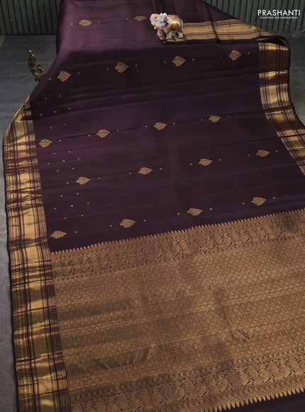 Pure kanchipuram silk saree coffee brown with zari woven buttas and rich zari woven border