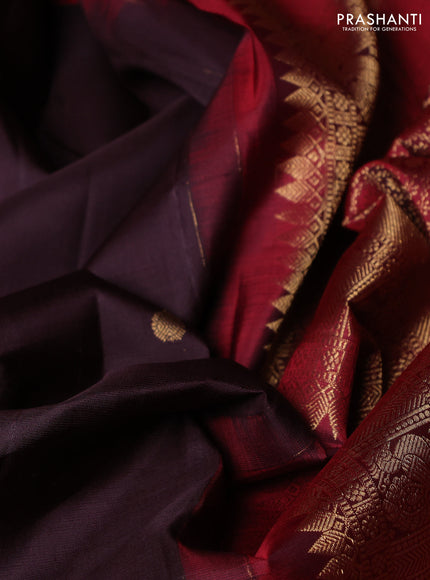 Pure kanchipuram silk saree coffee brown and maroon with zari woven buttas and rich zari woven border
