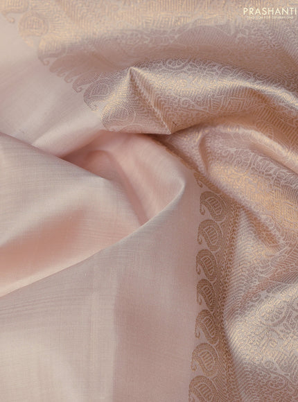Pure kanchipuram silk saree cream with annam & rudhraksha zari woven buttas and long zari woven border