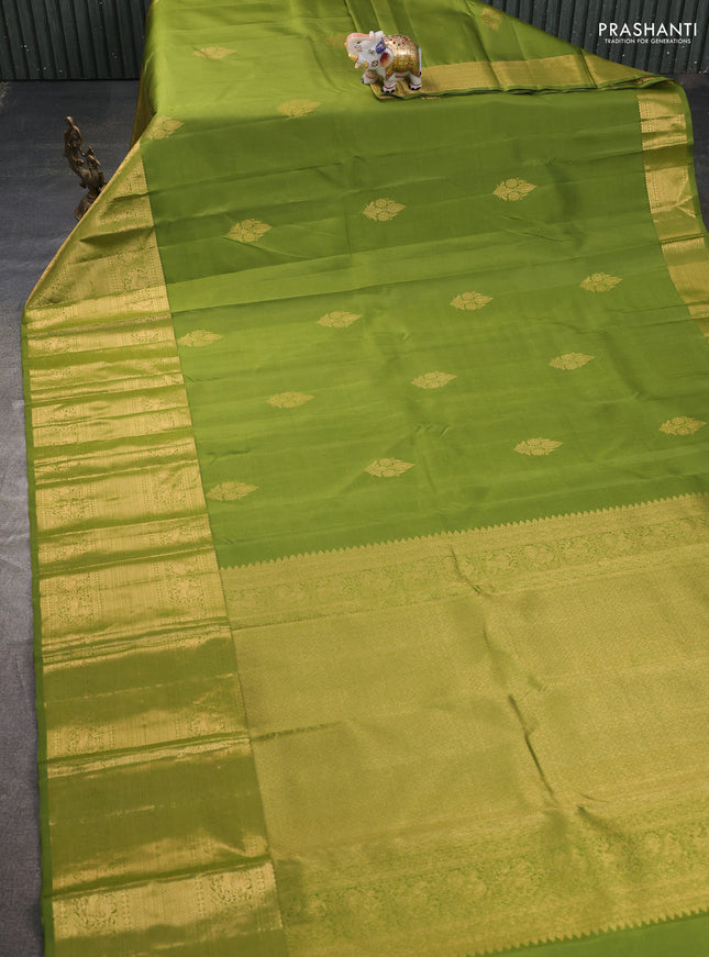 Pure kanchipuram silk saree mehendi green with zari woven buttas and long zari woven border