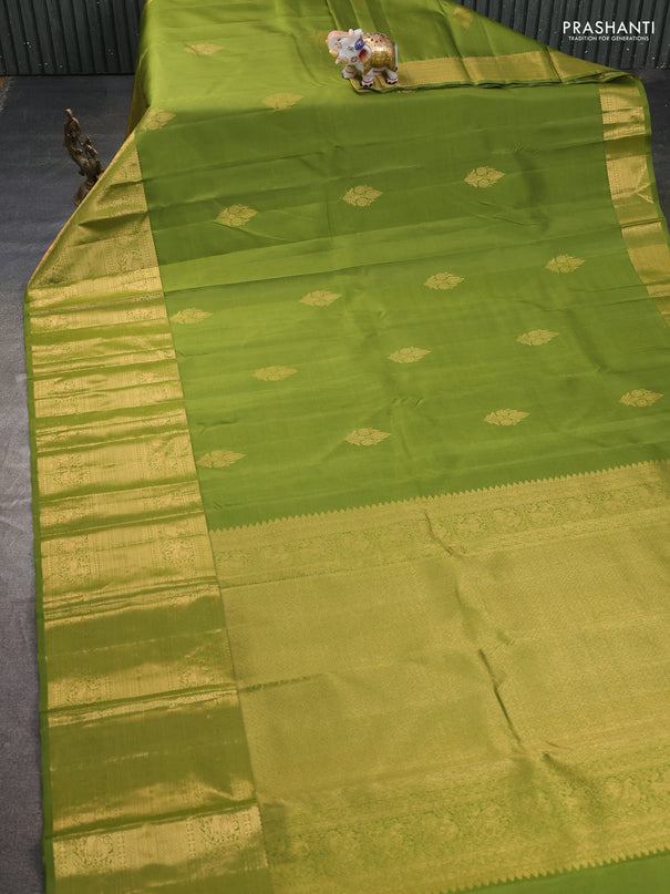 Pure kanchipuram silk saree mehendi green with zari woven buttas and long zari woven border