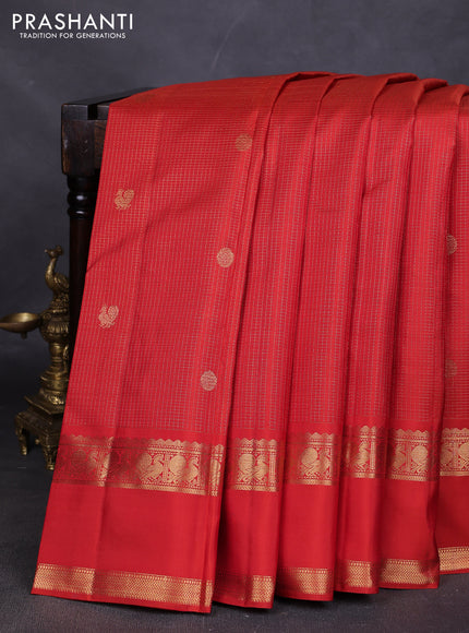 Pure kanchipuram silk saree rustic orange with allover small zari checks & buttas and rettapet zari woven border