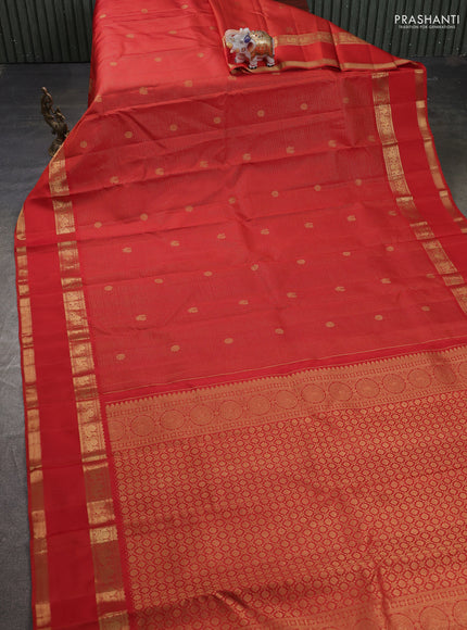 Pure kanchipuram silk saree rustic orange with allover small zari checks & buttas and rettapet zari woven border