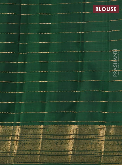 Pure kanchipuram silk saree grey and green with allover zari woven checked pattern and rich zari woven border