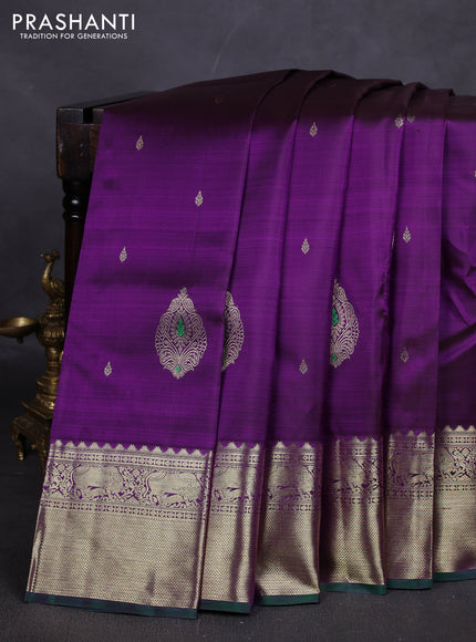 Pure kanchipuram silk saree purple with zari woven buttas and zari woven border