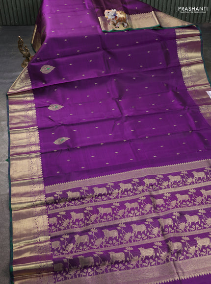 Pure kanchipuram silk saree purple with zari woven buttas and zari woven border