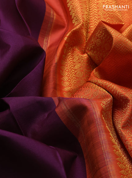 Pure kanchipuram silk saree purple and orange with zari woven buttas and rich zari woven border