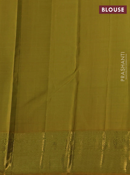 Pure kanchipuram silk saree off white and dark mustard with zari woven buttas and zari woven border