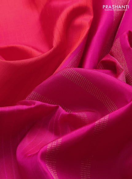 Pure kanchipuram silk saree orange and pink with zari woven geometric buttas in borderless style