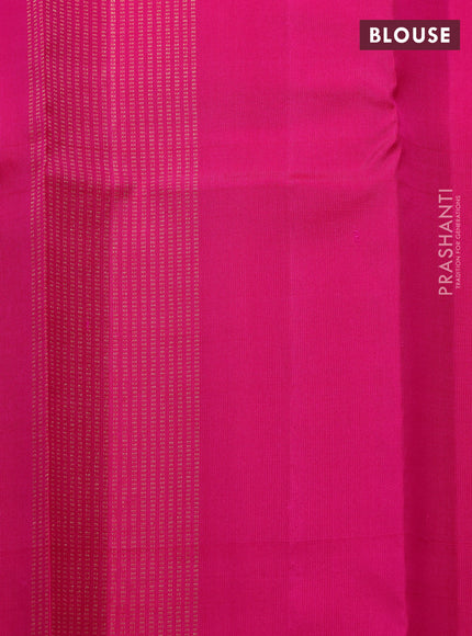 Pure kanchipuram silk saree orange and pink with zari woven geometric buttas in borderless style