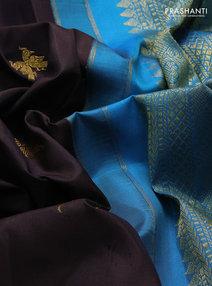 Pure kanchipuram silk saree coffee brown and cs blue with zari woven buttas and long zari woven border
