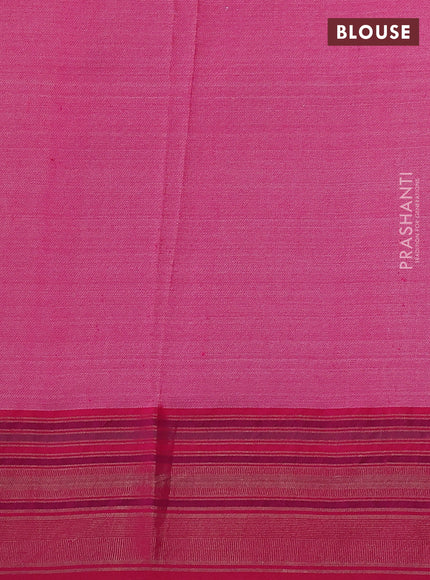 Pure tussar silk saree beige and pink with allover floral prints and temple design zari woven border