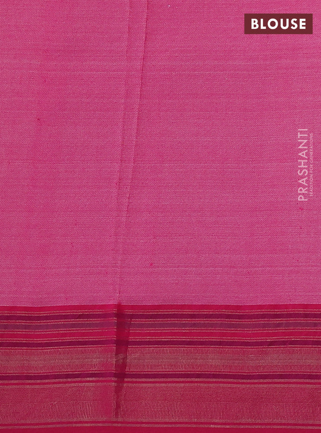 Pure tussar silk saree beige and pink with allover floral prints and temple design zari woven border