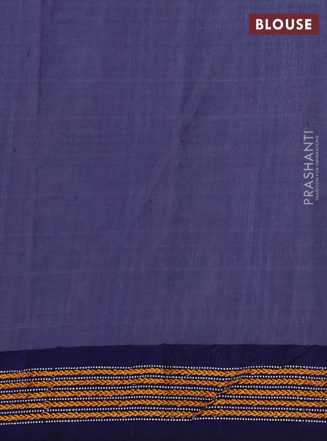 Pure tussar silk saree beige and navy blue with allover kalamkari prints and temple design vidharbha border