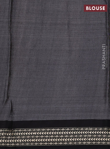 Pure tussar silk saree pista green and black with allover geomatric prints and temple design vidharbha border