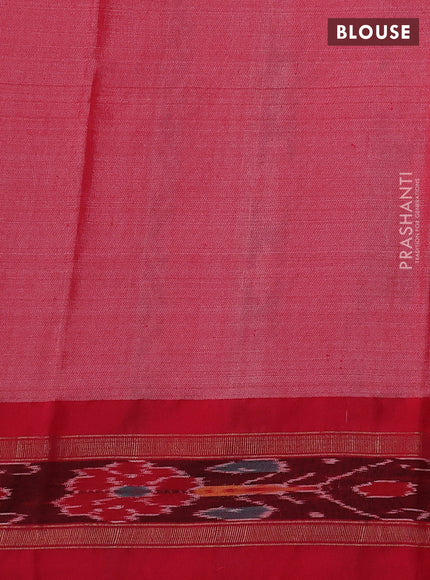Pure tussar silk saree maroon and red with allover floral prints and temple design ikat woven border