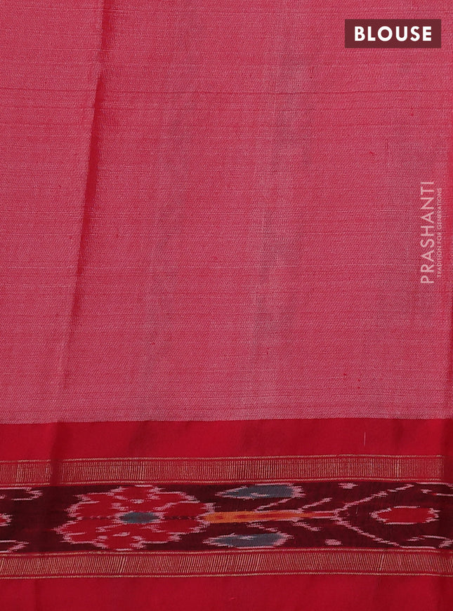 Pure tussar silk saree maroon and red with allover floral prints and temple design ikat woven border