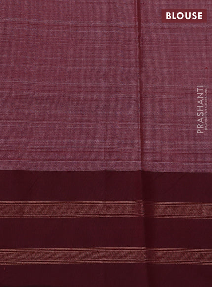 Pure tussar silk saree peacock blue  and deep maroon with allover floral prints and temple design zari woven border