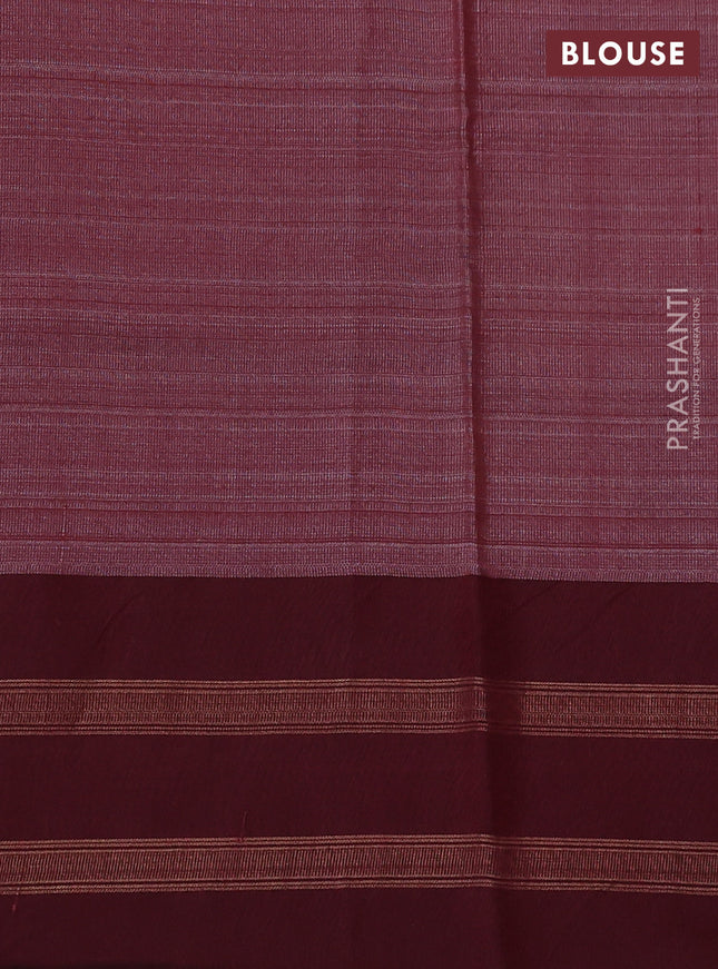 Pure tussar silk saree peacock blue  and deep maroon with allover floral prints and temple design zari woven border