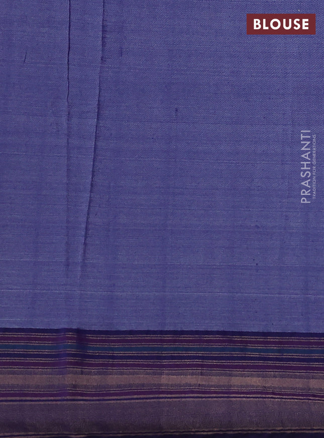 Pure tussar silk saree mustard yellow and navy blue with allover floral prints and temple design zari woven border