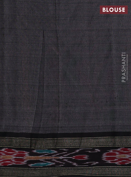 Pure tussar silk saree orange and black with allover kalamkari prints and temple design ikat zari woven border