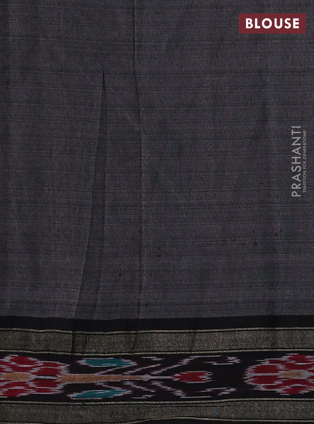 Pure tussar silk saree orange and black with allover kalamkari prints and temple design ikat zari woven border