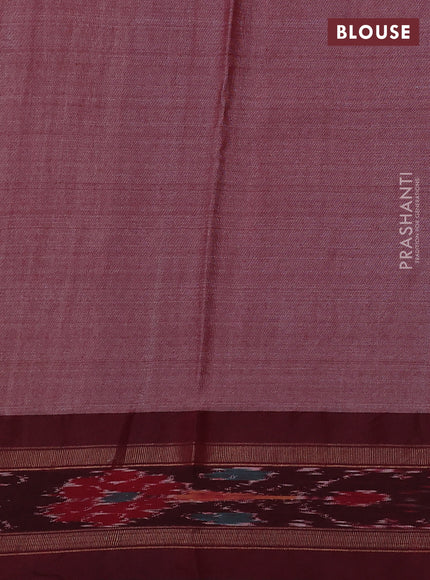 Pure tussar silk saree indigo blue and deep maroon with allover floral prints and temple design ikat zari woven border