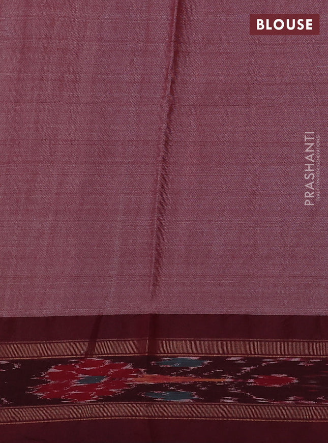 Pure tussar silk saree indigo blue and deep maroon with allover floral prints and temple design ikat zari woven border