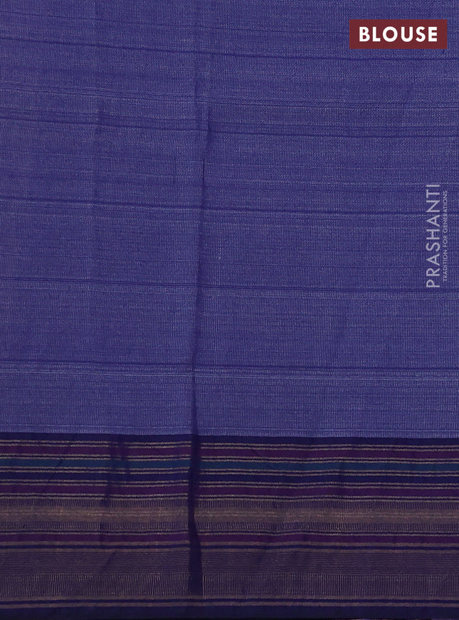Pure tussar silk saree grey and navy blue with allover floral prints and temple design zari woven border