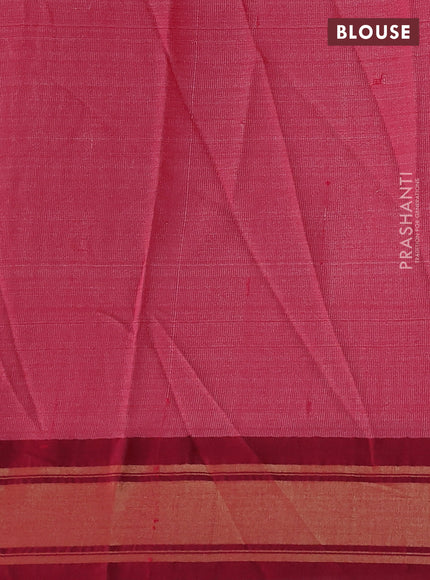 Pure tussar silk saree beige and maroon with allover floral prints and temple design zari woven border