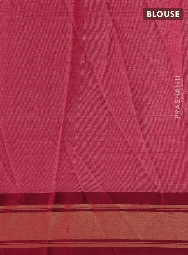 Pure tussar silk saree beige and maroon with allover floral prints and temple design zari woven border