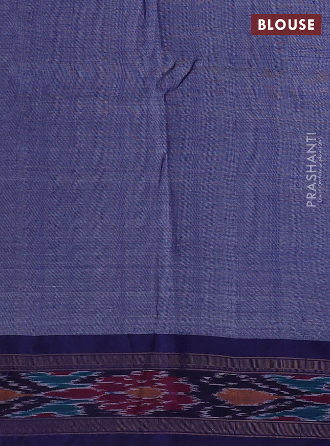 Pure tussar silk saree peacock blue shade and navy blue with allover floral prints and temple design ikat zari woven border