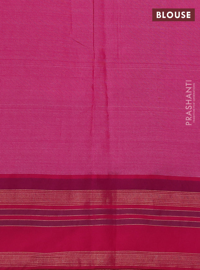 Pure tussar silk saree beige and pink with allover floral prints and long temple design rettapet zari woven border