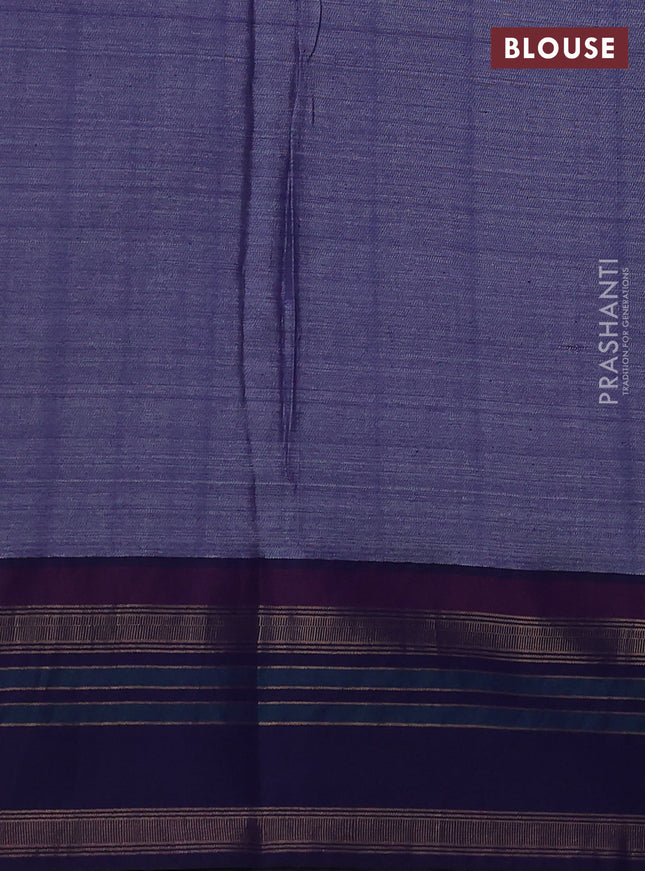 Pure tussar silk saree mustard yellow and navy blue with allover floral prints and long temple design rettapet zari woven border