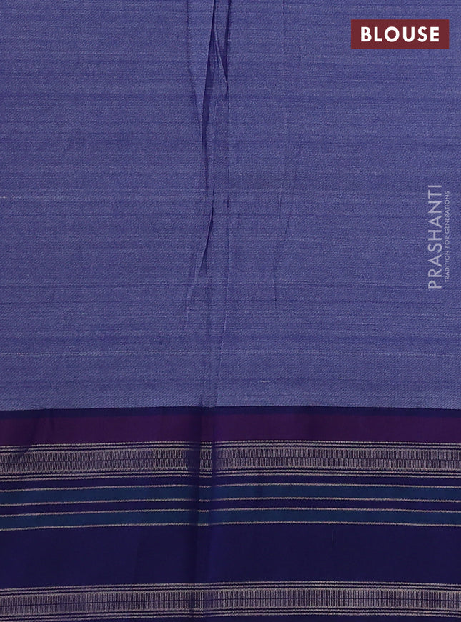 Pure tussar silk saree purple shade and navy blue with allover floral prints and long temple design rettapet zari woven border