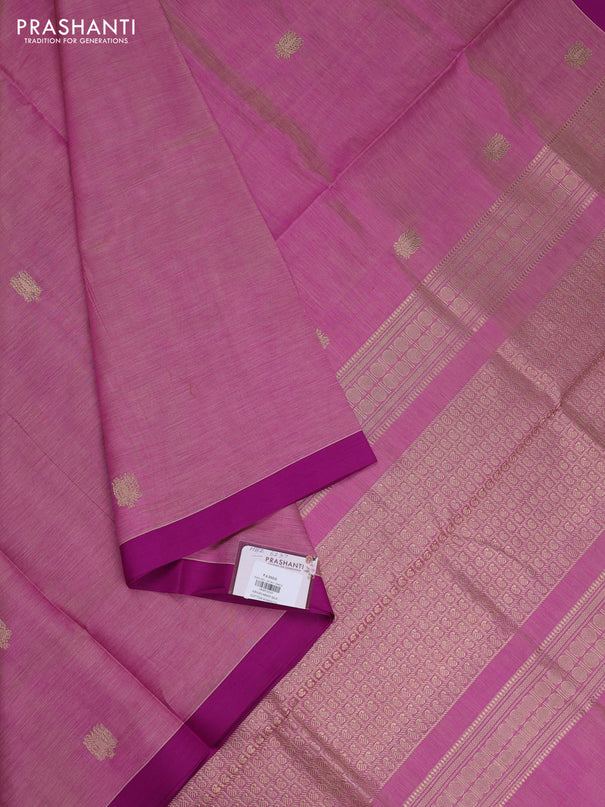 Kanchipuram silk cotton saree magenta pink with zari woven buttas and simple border