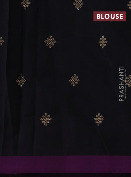 Kanchipuram silk cotton saree black and purple with zari woven buttas and simple border