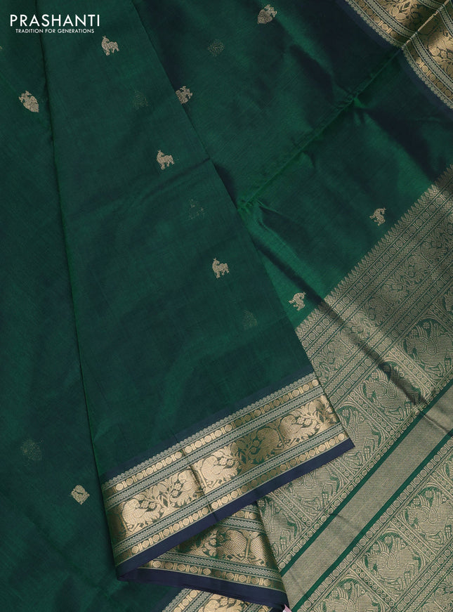 Kanchipuram silk cotton saree green with zari woven buttas and zari woven border