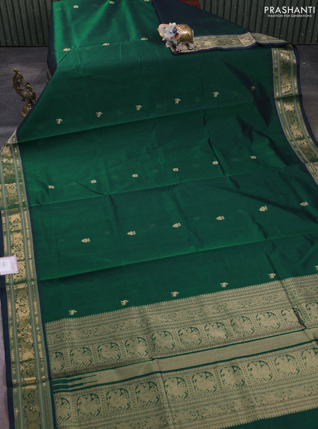Kanchipuram silk cotton saree green with zari woven buttas and zari woven border
