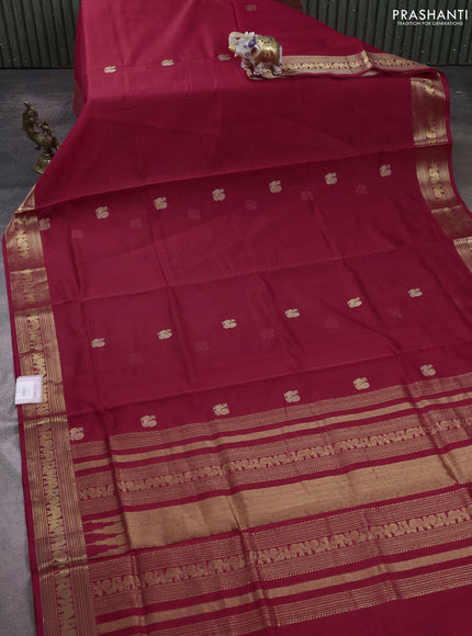 Kanchipuram silk cotton saree red with zari woven buttas and zari woven border