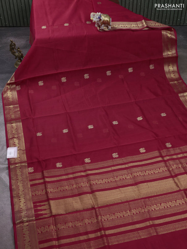 Kanchipuram silk cotton saree red with zari woven buttas and zari woven border
