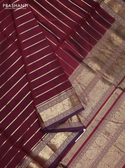 Kanchipuram silk cotton saree deep maroon with allover zari weaves and thread & zari woven border