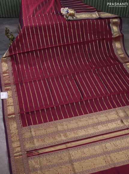 Kanchipuram silk cotton saree deep maroon with allover zari weaves and thread & zari woven border
